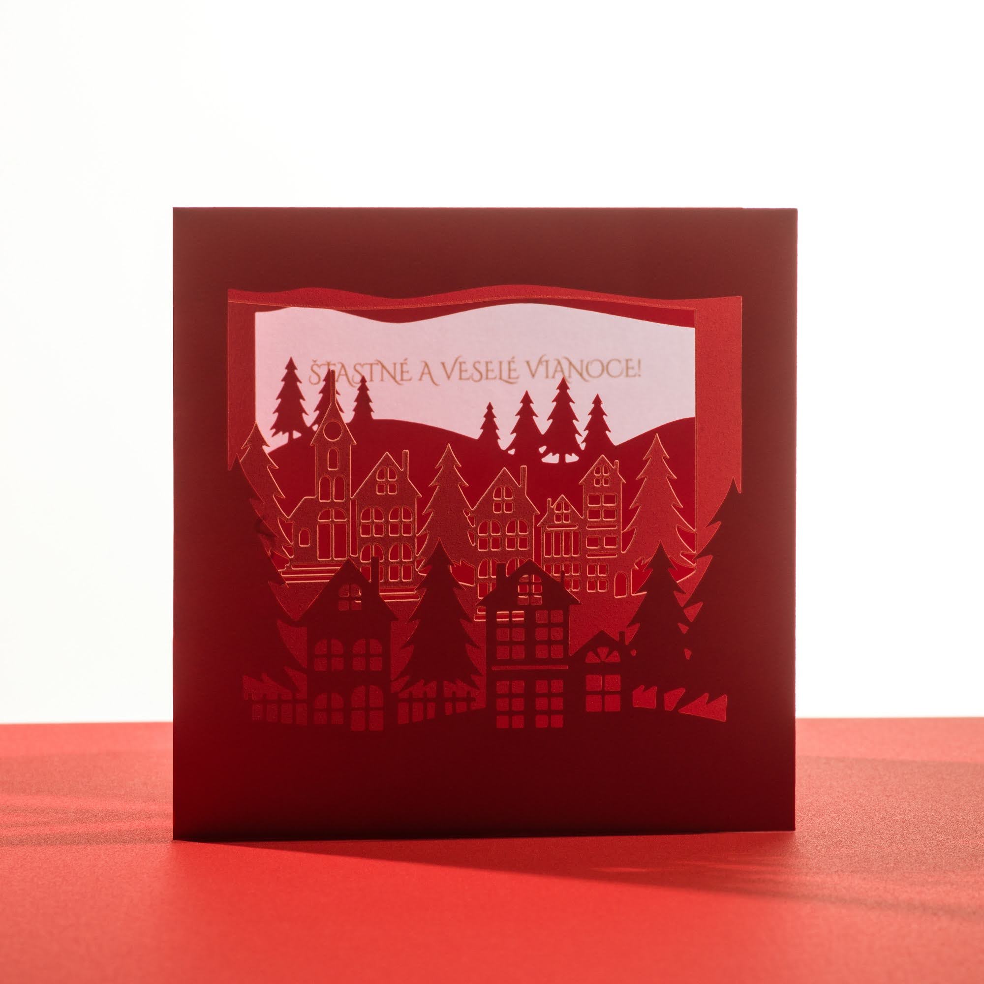 Laser-cut Christmas Village 3D greeting card