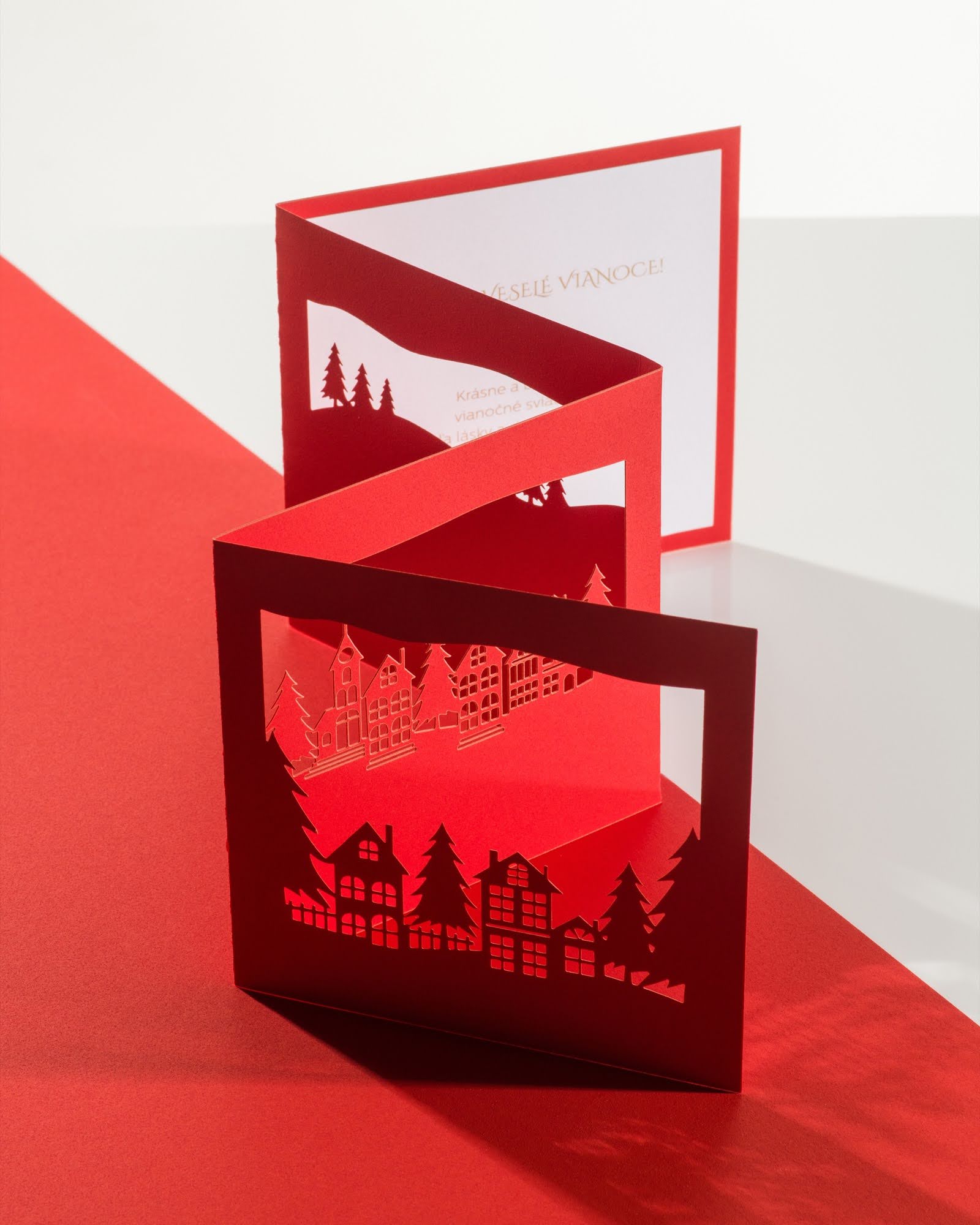 Laser-cut Christmas Village 3D greeting card