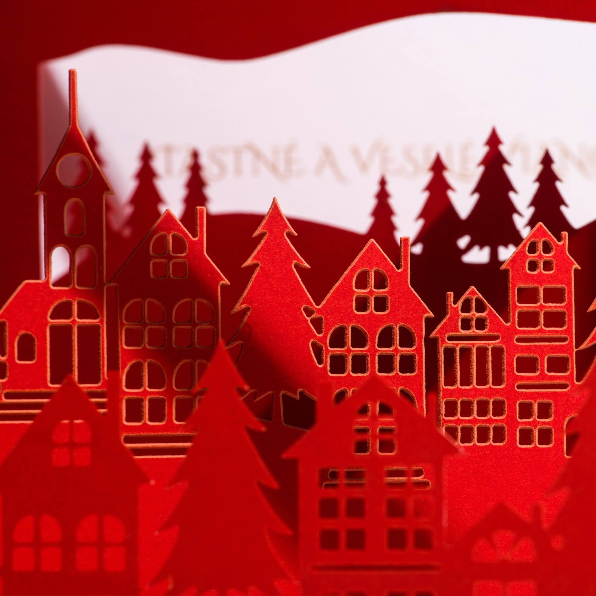 Laser-cut Christmas Village 3D greeting card