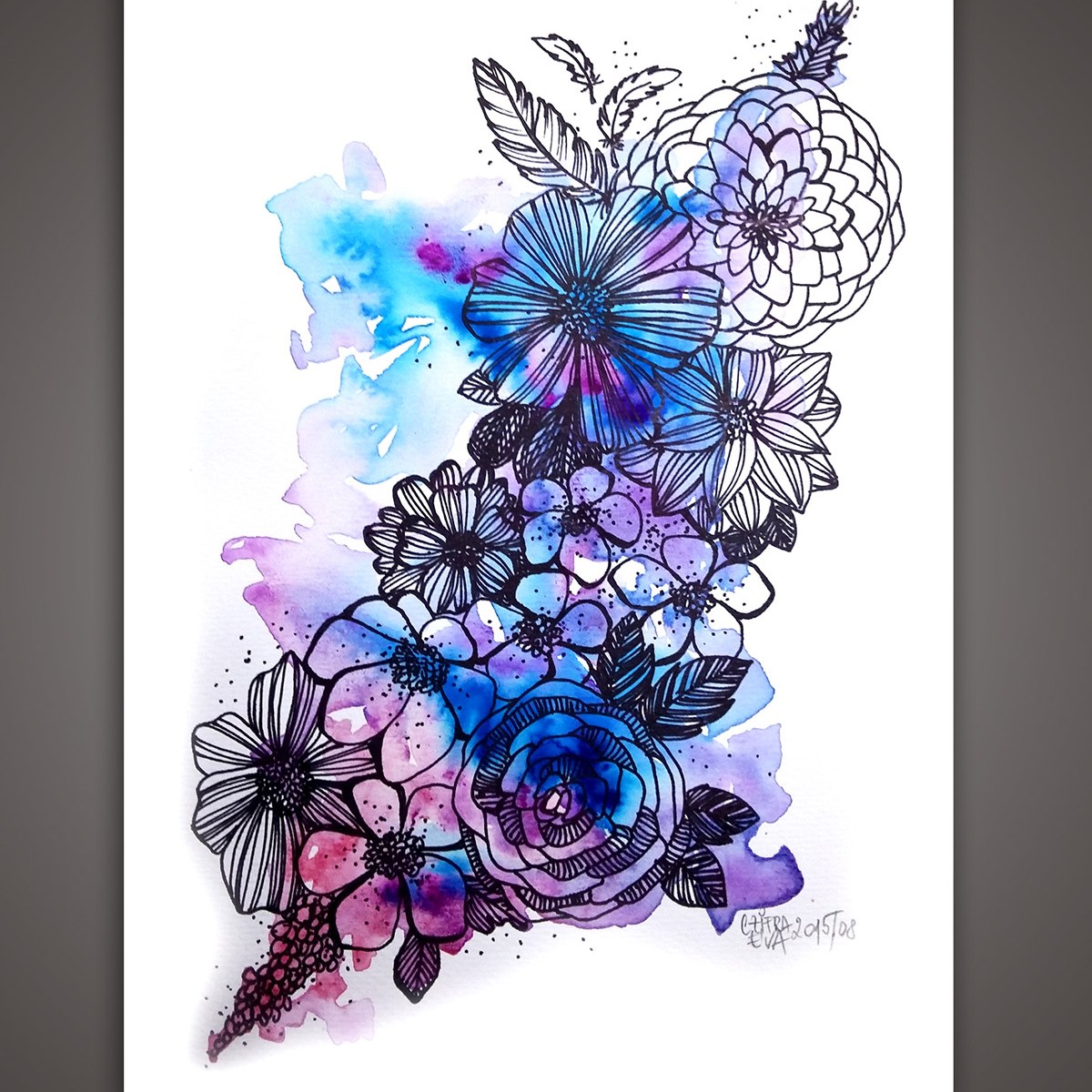 Fantasy flowers - ink and watercolour on cold pressed watercolour paper