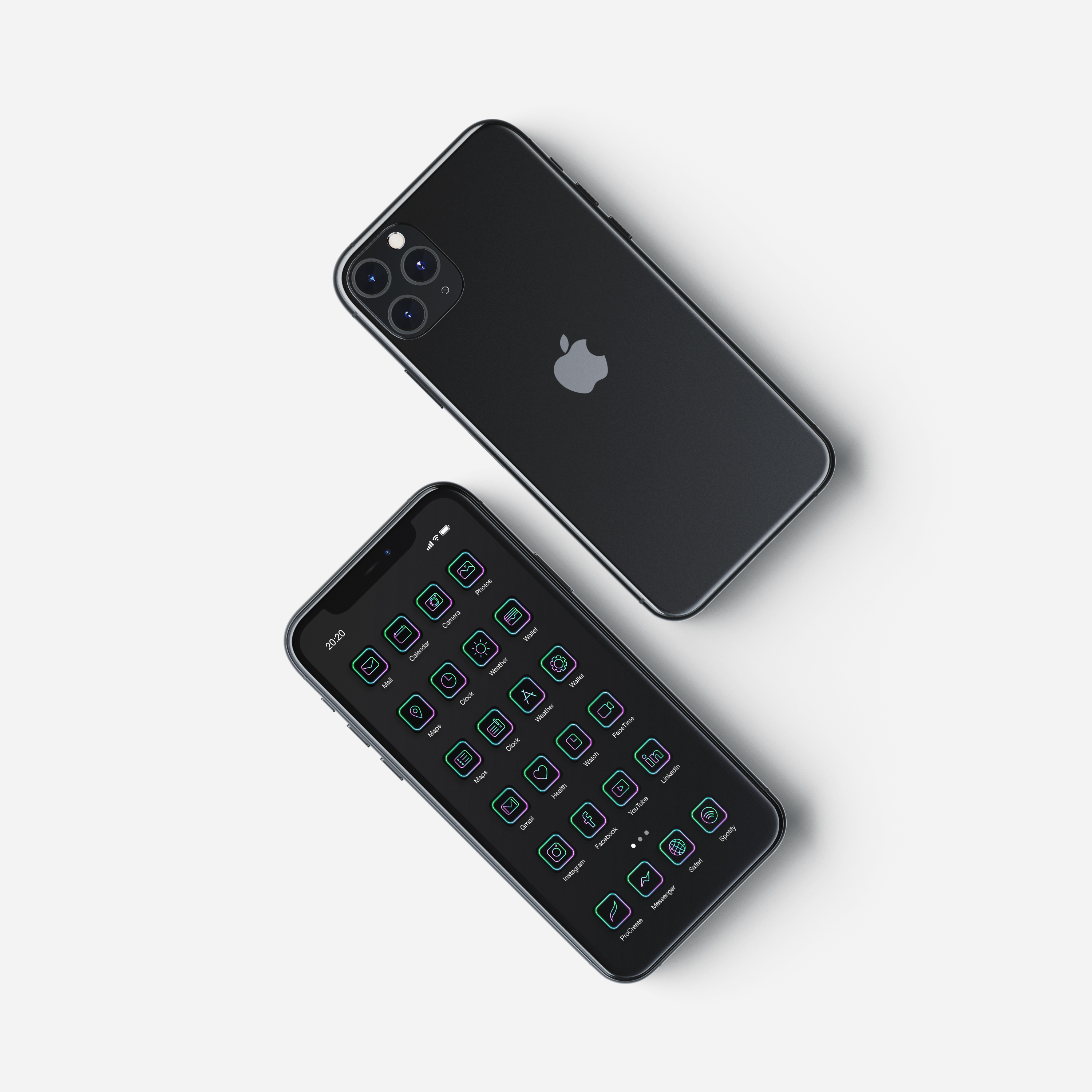 NEON GEEK icon set for iOs 14 by evaczifra, mockup by mockup-designs.com