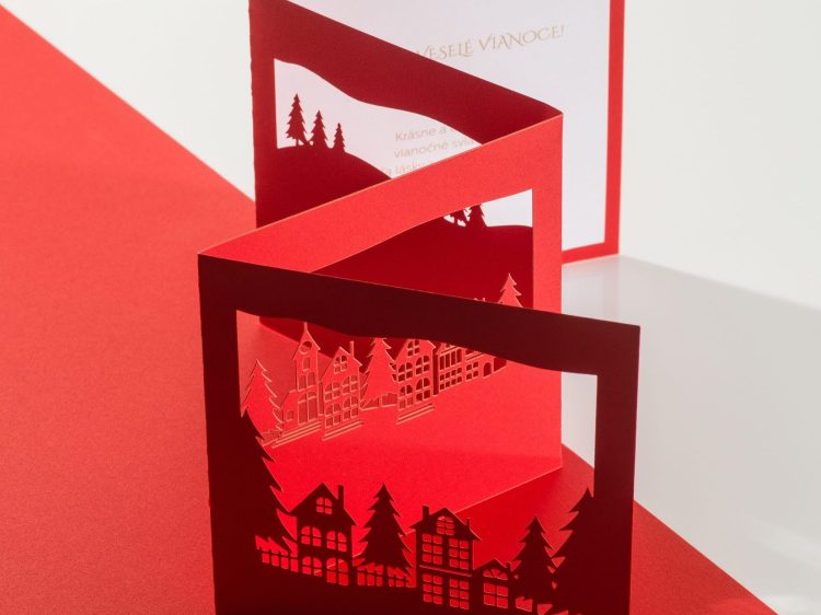 Laser-cut Christmas Village 3D greeting card